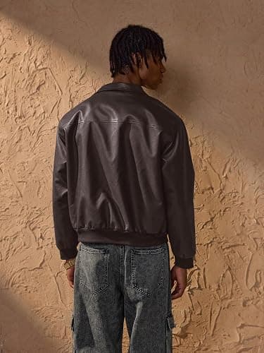 Verdusa Men's Leather Jacket Zip Up Collared Bomber Jackets with Pockets | Leather Jacket Men, Motorcycle Jacket, Zip Up Bomber Jacket, Concert Outfits, Streetwear Men thumbnail 2