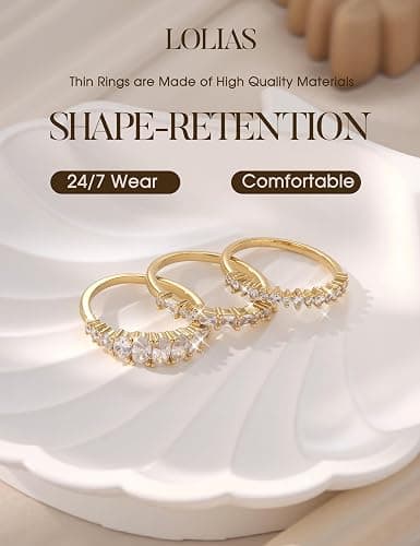 LOLIAS 14K Gold Plated Stackable Rings for Women Non Tarnish - Dainty Cubic Zirconia Wedding Bands Ring Set Minimalist Trendy Statement Engagement Promise Thumb Rings Stacking Size 5-10 thumbnail 5