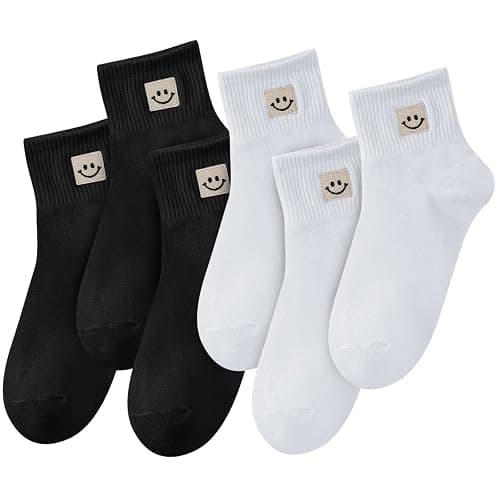COZYOFFI Women Ankle Socks Cute: 6/10 Pairs Funny Smiley Face Gifts Socks - Cotton Sock for Low Cut Shoes - Image 1
