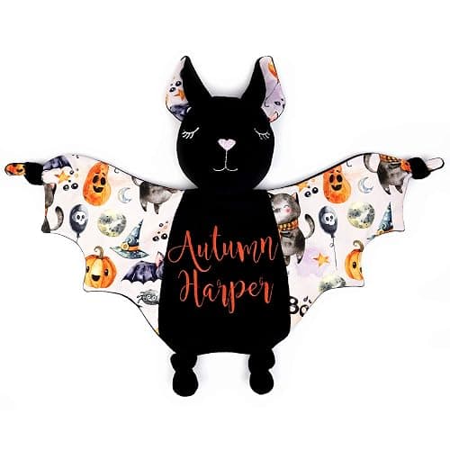 Halloween Baby Shower Stuff Bat Plush Security Blanket Baby First Halloween Gift Basket Stuffer (Personalized) - Image 1