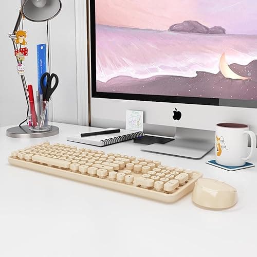 Kootop Wireless Keyboard and Mouse Combo, Cute Colorful 104 Keys Typewriter Retro Round Keycaps Keyboard for PC Laptop,Desktop,Windows, Home and Office Keyboards Coffee - S500 Coffee thumbnail 9