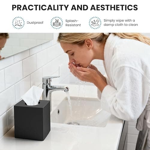 2 Pack Tissue Box Cover Black, Square Acrylic Tissue Holder, Decorative Facial Tissue Box Vessel Cube Paper Organizer Dispenser for Bathroom Office, Night Stand, Desk, Car, Vanity, Countertops thumbnail 4