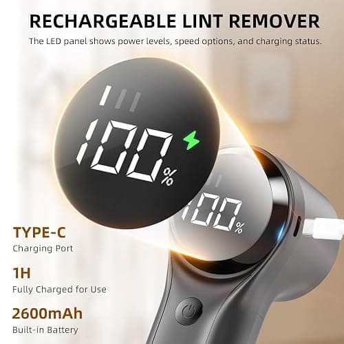Buywoo Fabric Shaver, Electric Lint Remover, Rechargeable Lint Shaver, Household Essentials for Clothes, Upholstery, Furniture, Sweater Defuzzer to Remove Pilling, Battery Operated, Black thumbnail 3