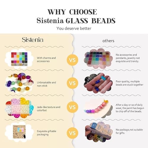 Sistenia 6mm Glass Beads Bracelet Making Kit 1400pcs, 24 Colors Crystal Beads for Jewelry Making Round Beads DIY Crafts with Spacer Beads Charms Accessories thumbnail 6