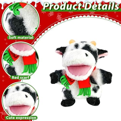 Cow Christmas Tree Topper with Red Scarf, 9In Stuffed Animal Tree Topper, Black and White Tree Topper for Country Farm Home Indoor/Outdoor Winter Holiday Birthday Party Favor Gift Christmas Tree Decor thumbnail 4
