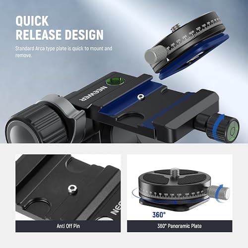 NEEWER 3 Way Geared Tripod Head with 360° Panoramic Arca QR Plate, Millimeter Micro Adjustment, Aluminum Alloy 3 Axis Pan Tilt Head with Quick Switch Large & Fine Dual Modes, Max Load 13.2lb/6kg, TH15 thumbnail 5