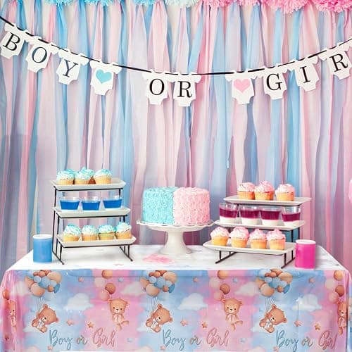 Tischdecke Gender Reveal, 3pcs 220 * 130cm Baby Party tischdecke, Rosa und Blau tischdecken mit Bär, tischdecke Outdoor für Gender Reveal Party, Baby Party Dekoration, Boy or Girl deko - Rosa und Blau thumbnail 7