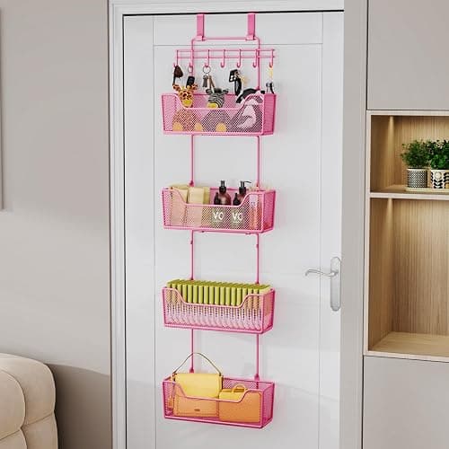 HapiRm Over Door Organizer Storage - Hanging Door Organizer with 4 Metal Large Capacity Baskets and Adjustable Coat Hook for Bathroom Bedroom Kitchen Pantry Closet Cabinet thumbnail 8
