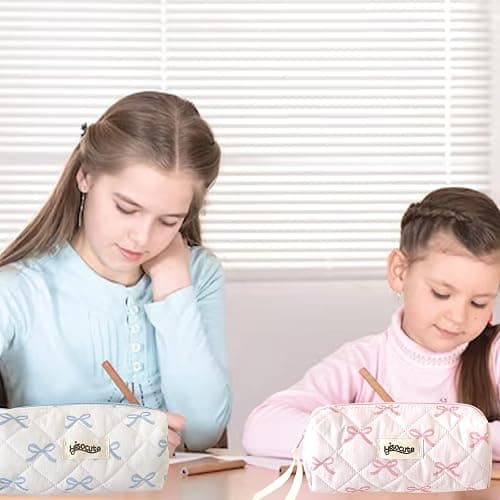 EDLMKM 2Pcs Pencil Case, Pen Pouch, Makeup Bag, Bow Pencil Pouch with Zipper, Pencil Case for Girls, Portable Makeup Bag Stationery Pouch for Stationery, Toiletries, Makeup, Travel & Office thumbnail 7