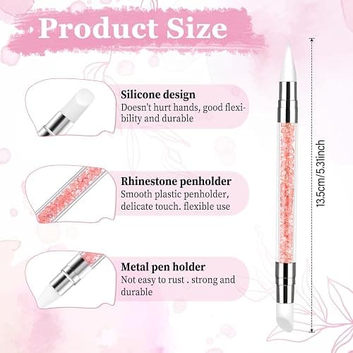 3 Pcs Nail Art Sculpture Pen, Dual Tipped Silicone Nail Tools | Silicone Head Acrylic Handle Nail Art Brushes, Rhinestone Nail Polish Carving Pen, Nail Art Tools for Home Salon thumbnail 2