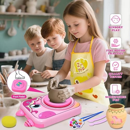 Pottery Wheel for Kids, Girls Arts and Crafts Toys for Kids Ages 8-12,Pottery Craft Kit with 3 Pack Air-Dry Clay, Art Supplies for Kids Toys Girls Birthday Gift for 6 7 8 9 10 11 12+ (Pink) thumbnail 2
