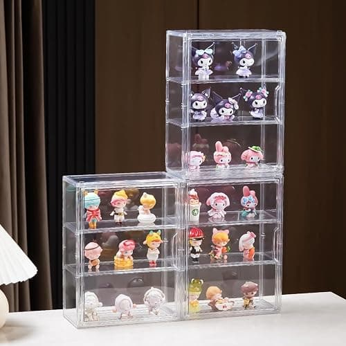 3 Tiers Clear Display Case, Plastic Storage Bins with 2 Adjustable Divider and Magnetic Door,Stackable Display Box for Figures Showcase (1pack) thumbnail 2