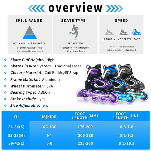 MammyGol Adjustable Inline Skates for Kids Boys Girls Youth Beginner with Light up Wheels Ages 4-16 thumbnail 7