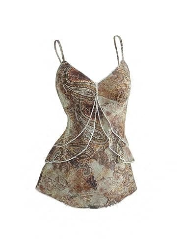 Verdusa Women's Y2k Mesh Tank Top Babydoll Floral Camisole 2000s Clothing Ruffle Going Out Tops Whimsical Clothes - Image 1