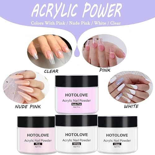 Acrylic Liquid Monomer and Powder Set - Professional Nail Kit Set with 5 Sizes Brush, 4 Color Acrylic Nail Kit for Extension, Carving, Manicure, French Tips Art thumbnail 3