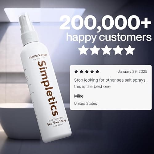 Simpletics Himalayan Sea Salt Hair Spray (Vanilla Scent) – Natural 5-Ingredient Formula for Beach Waves & Volume – Light Hold, Non-Greasy, Paraben & Sulfate Free – Unisex 8 fl oz thumbnail 5