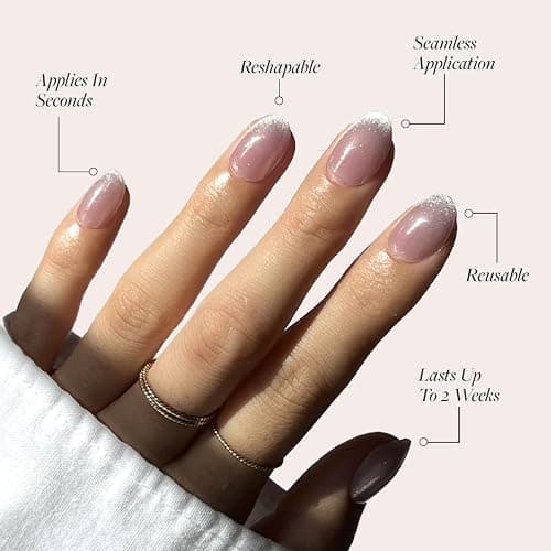Glamnetic Press On Nails - Fairy Dust | Short Oval Beige-Pink Nails with a Mesmerizing Metallic Finish | 15 Sizes - 30 Nail Kit with Glue - 8-Fairy Dust thumbnail 3