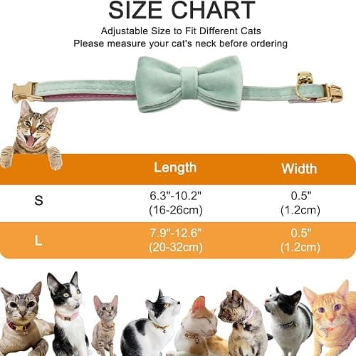 Personalized Cat Collar with Bells,Velvet Customized Small Cat Collar with Name Tag,Pet Collar with Name Phone Number Engraved ID Tags for Boy and Girl Kitten Cats (Cream) thumbnail 8