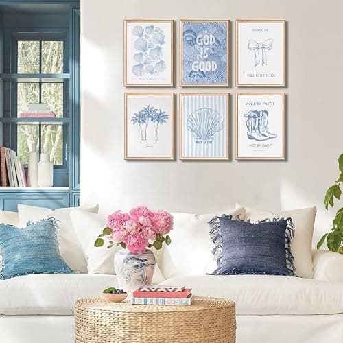 6 Pcs Coastal Christian Wall Art Blue Seashell Scripture Quote Wall Decor Pictures Coastal Granddaughter Preppy Religion Aesthetics Posters Prints for Living Room Bedroom Home Decorations Unframed thumbnail 4