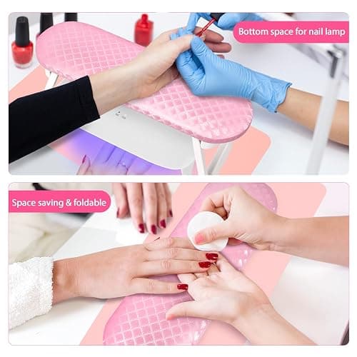 krofaue Nail Hand Rest - Folding PU Leather Arm Rest for Nails Tech with Nail Mat, Cushion Nail Hand Rest Stand for Acrylic Nails Professional Nail Pillow for Manicure Pedicure Salon Home (Pink) - Pink Nail Hand Rest thumbnail 7