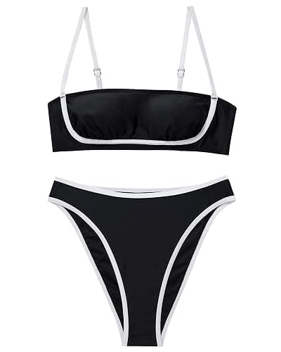 SUUKSESS Women Bandeau High Waisted Bikini Set Cheeky High Cut 2 Piece Swimsuits thumbnail 5