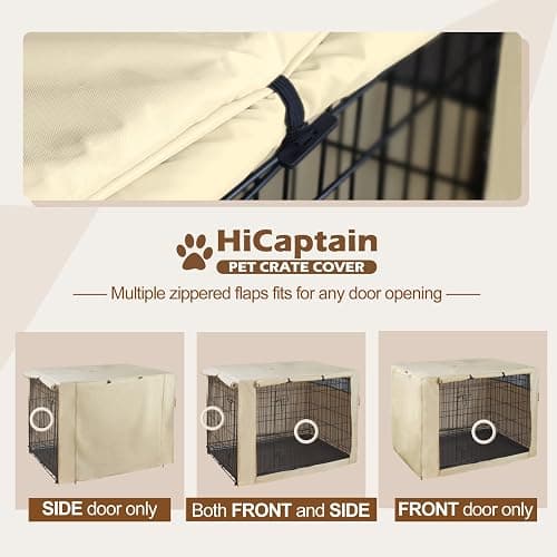 HiCaptain 30-Inch Dog Crate Cover with Mesh, Waterproof Kennel Cover, Beige | Breathable mesh, dual zip panels and durable fabric resist wind rain and UV rays; fits 30 x 19 x 21-inch crates; cover only thumbnail 3