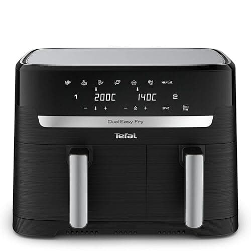 Tefal Easy Fry Dual Zone Digital Air Fryer, 2 Drawers, 8.3L, 8in1, Air Fry, Extra Crisp, Roast, Bake, Reheat, Dehydrate, 6 Portions, Non-Stick, Dishwasher Safe Baskets, Black & Metal EY901840 - Image 1