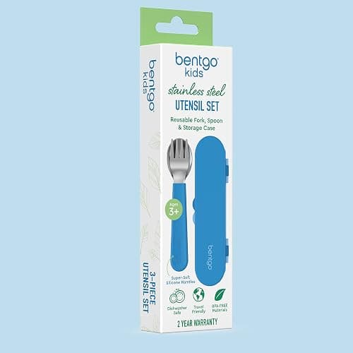 Bentgo Kids Stainless Steel Utensil Set - Reusable Fork, Spoon & Storage Case, PFAS- & BPA-Free, Easy-Grip Handles, Lightweight, Dishwasher Safe, School Lunch, Travel & Outdoors (Blue) thumbnail 7