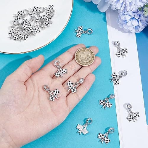 NBEADS 20 Pcs Checkered Flag Charms, Alloy Enamel Checker Racing Flag Dangles Charm Pendants with 5mm Hole for Bracelet Necklace Race Fans Outfit Accessories Gift thumbnail 3