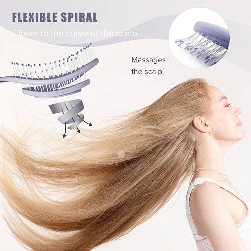 SHINLEA Hair Brush Anti Tangle Detangle, Wet & Dry Head Massaging Spiral Hairbrush for Women, Men, kids, Glide Through Tangles For All Hair Types (Purple) thumbnail 2