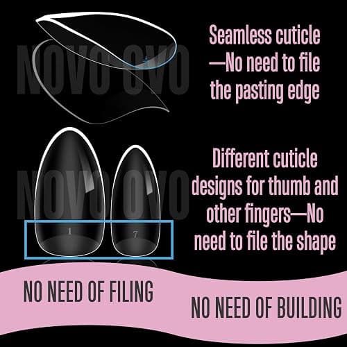 NOVO OVO Medium Almond Nail Tips Extra Thick Press on No C Curve, Soft Gel Natural Fake Nail Extension, Full Cover Clear False Nails for Acrylic, French Manicure Salon DIY x 14 Sizes 224 pcs thumbnail 5
