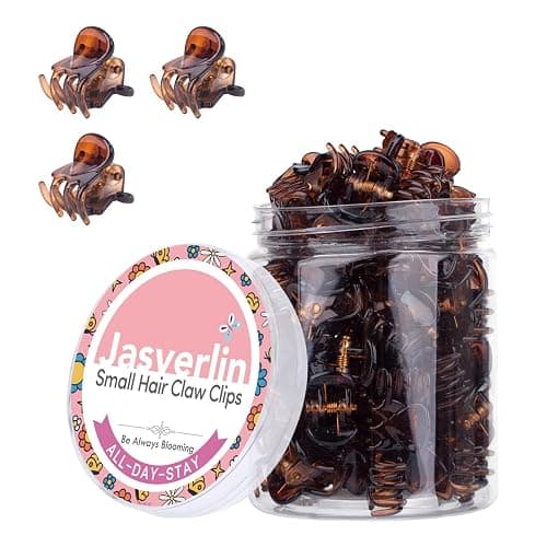 JASVERLIN Small Hair Claw Clips, Fine Thin Short Hair Accessories for Women Girls, Mini Tiny Claw Clip Cute Super Grip Plastic Jaw 50 Pcs (Dark Brown) - Image 1