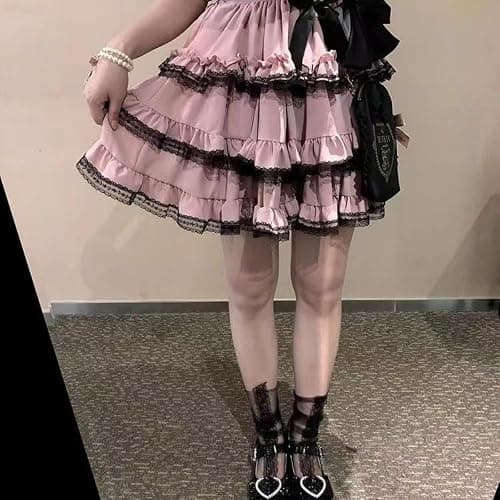 Pokn Y2K Lolita Fashion Cake Skirt - Short Mini Skirt with Bow thumbnail 4