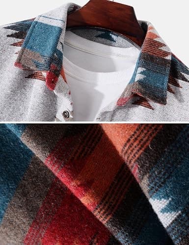 FindThy Men’s Brushed Flannel Shirts Ethnic Aztec Print Button Up Lapel Tribal Shirt Jacket Shacket thumbnail 4