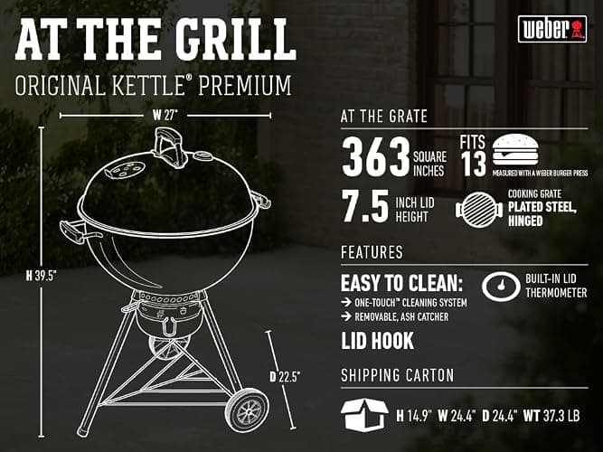 Weber Original Kettle Premium Charcoal Grill for Outdoor Cooking and Barbecue, 22-Inch, Copper thumbnail 3