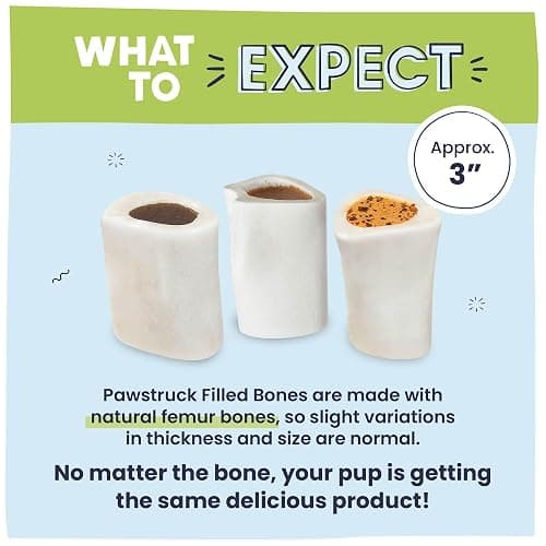 Pawstruck Small 3” Filled Dog Bones Variety Pack - Peanut Butter, Cheese & Bacon, Beef Flavors - Made in USA Long Lasting Stuffed Femur Treat for Aggressive Chewers - Pack of 3 - Packaging May Vary thumbnail 6
