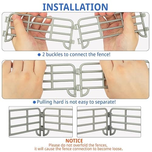 TOYMANY 20PCS Corral Fencing Panel Accessories Playset Includes 2 Gates Fences, Plastic Fence Toys for Barn Paddock Horse Stable or Farm Animals Horses Figurines, Educational Gift for Kids Toddler thumbnail 5