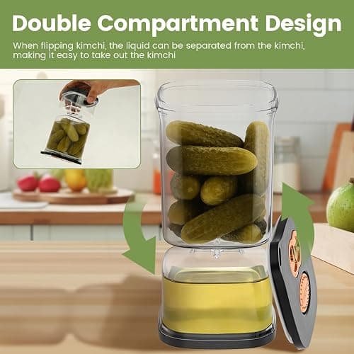 ZJRDYYK Pickle Jar with Strainer, Clear Plastic Pickle Container with Airtight & Leakproof Lid for Dining Table, Refrigerator, Hourglass Pickles Juice Separator Jar for Olives, Gherkins (Black) thumbnail 5