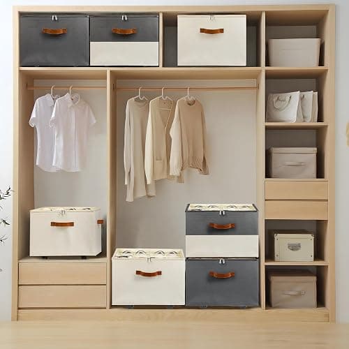 Foyego 2 Pack Shoe Organizer for Closet, with Wheels, Beige and Grey | Fits 32 Pairs, with Adjustable Dividers and Clear Cover, Saving Space Foldable Fabric Closet Shoe Storage Organizer Box Bins thumbnail 2