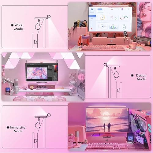 Quntis Pink Monitor Light Bar with Remote, Eye-Care No Glare, Space Saving Computer Desk Lamp As Gifts for Girls, Stepless Dimming, Modern Aesthetic Desk Light Bar for Home Office Gaming Reading thumbnail 3