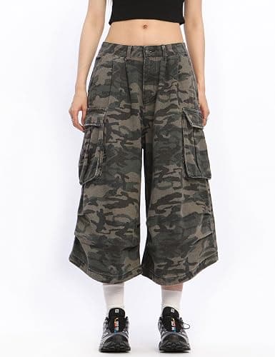 DAZZLZZAD Mens Camo Cargo Shorts Y2k Baggy Long Jorts Hip Hop Bermuda Jeans Short Camouflage Shorts for Women thumbnail 2