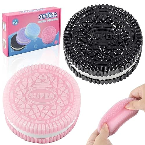 Gytera Sticky Cookie Squishies Fidget Toys Adults, Squeeze Toys Sensory Toys for Kids with Autism, Stress Balls for Adults Fidgets Birthday Gifts Party Favors for Kids(2 Pack Pink Black) - Image 1