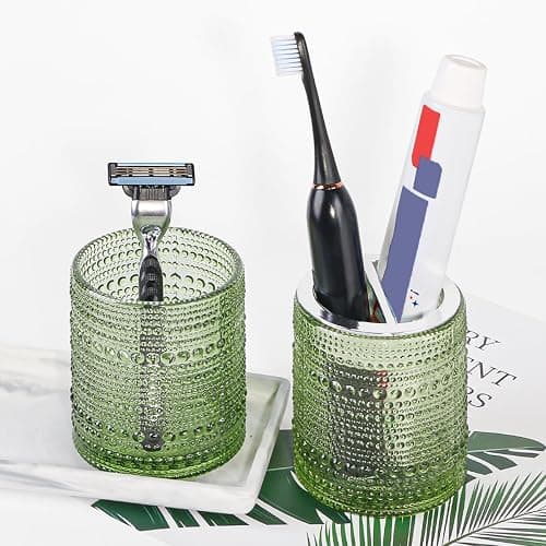 Tonxus Toothbrush Holders for Bathrooms,Glass Toothbrush Holder,10oz Bathroom Tumbler and Mouthwash Cup,Bathroom Storage Cup for Tooth Brush,Toothpaste and Makeup Brush (Green) thumbnail 7