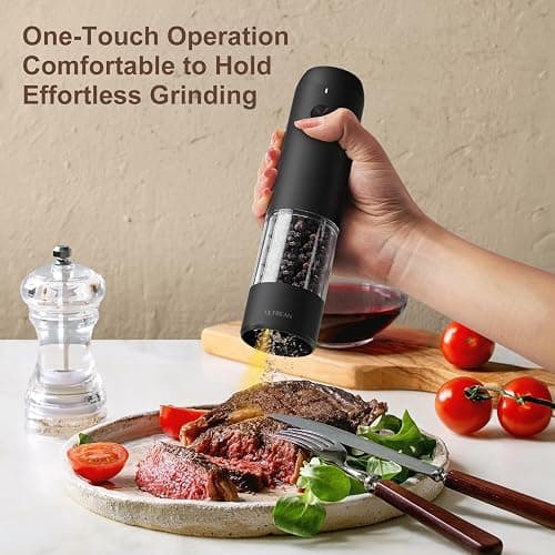 Ultrean Pepper Grinder, Rechargeable Salt and Pepper Grinder with 6 Adjustable Coarseness, LED Light, Automatic Grinder for Kitchen, Home and Kitchen Appliances Birthday Gifts for Women, Black thumbnail 2