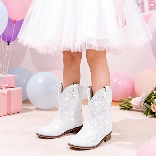 Motasha Toddler Girls Cowgirl Boots Glitter Toddler Cowboy Boot Ankle Girls Boots Little Kids Horse Riding Shoes Party Birthday thumbnail 7
