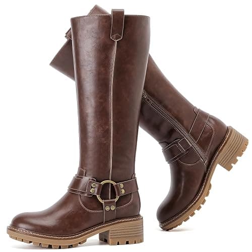 Ruiee Women's Knee High Boots Classic Comfort Riding Combat Boot Round Toe Side Zipper Long Tall Fall Winter Boots for Women. - Image 1