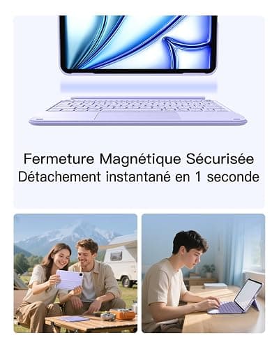Inateck Coque Clavier pour iPad 11e/10e Gén, pour iPad 10e (10,9")/11e (2025 A16), Air 11" M3/M2, Air 6/5/4e, Pro 11 4e-1re, Clavier Ultraléger Détachable avec Pavé Tactile, Violets AceTouch thumbnail 4