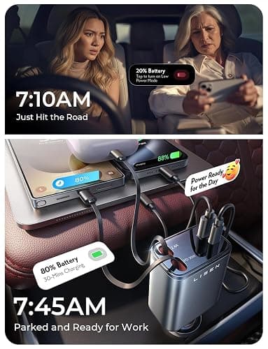 LISEN Retractable Car Charger, Gifts for Men Women, 69W Cars Adapter USB C Fast Charger for iPhone 17, Car Accessories for Men Women, Gifts for Dad Mom, for iPhone 17 Pro Max Air 16 15 14 13 12 Plus thumbnail 5