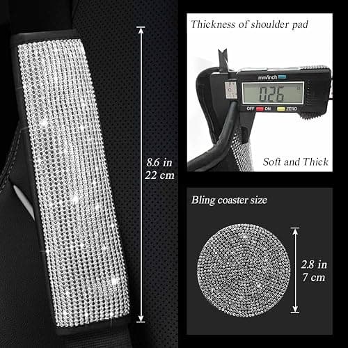 4PCS White Bling Car Seatbelt Strap Covers with Shift Gear Knob Cover & Handbrake Cove for Women Girls - Crystal Rhinestone Velvet Shoulder Pad Protector - Diamond Shine Safety Shoulder Pad thumbnail 2