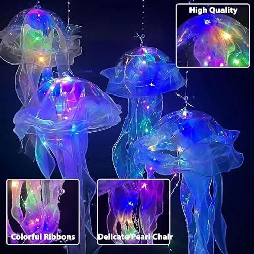 Jellyfish Decor, 4 Pcs Jellyfish Lanterns Lamp for Mermaid Theme Party, Hanging Colorful Jelly Fish Decoration Lights for Birthday Party Under The Sea Party Decoration for Women Girl Baby (4 Colors) thumbnail 7